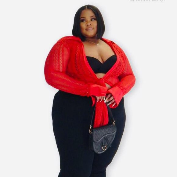 Red Plus Size Netted Top - Picture 2 of 3